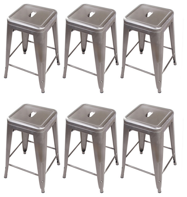 Backless Gunmetal Metal Bar Stools, Set of 6 Industrial Bar Stools