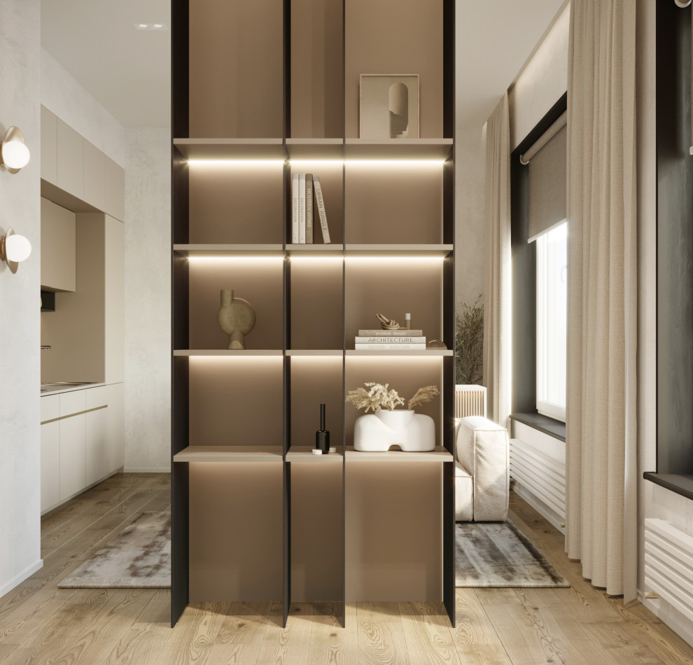 Хранение - стеллаж в коридоре - декоративная перегородка