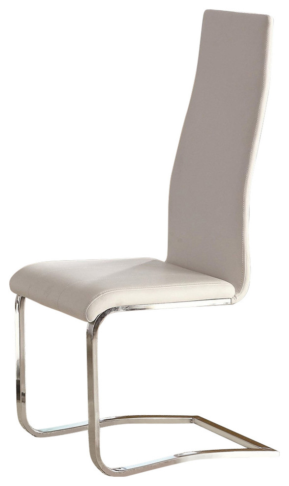 White Faux Leather Dining Chairs With Chrome Legs, Set of 2
