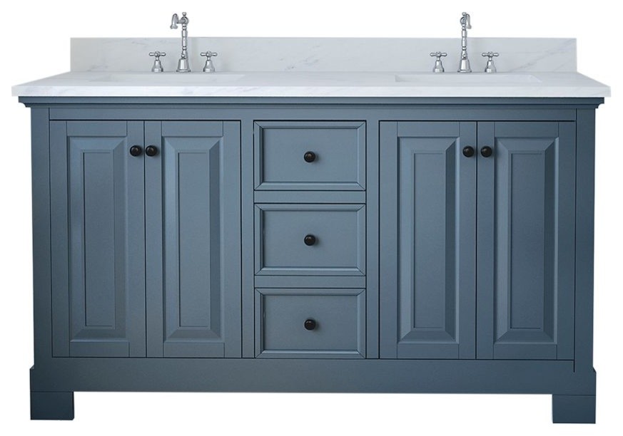 Harrisburg 60" Double Bathroom Vanity, Gray Transitional Bathroom