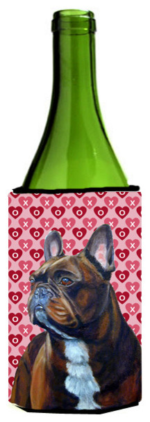 French Bulldog Hearts Love  Valentine's Day Portrait Wine Bottle Beverage Insul