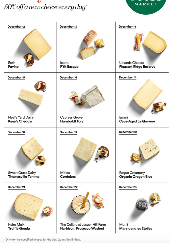 WholeFoods 12 Days of Cheese 2020