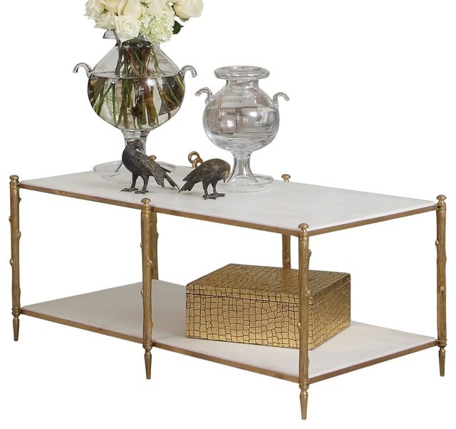 Arbor Cocktail Table, Brass/White Marble - Contemporary - Coffee Tables ...
