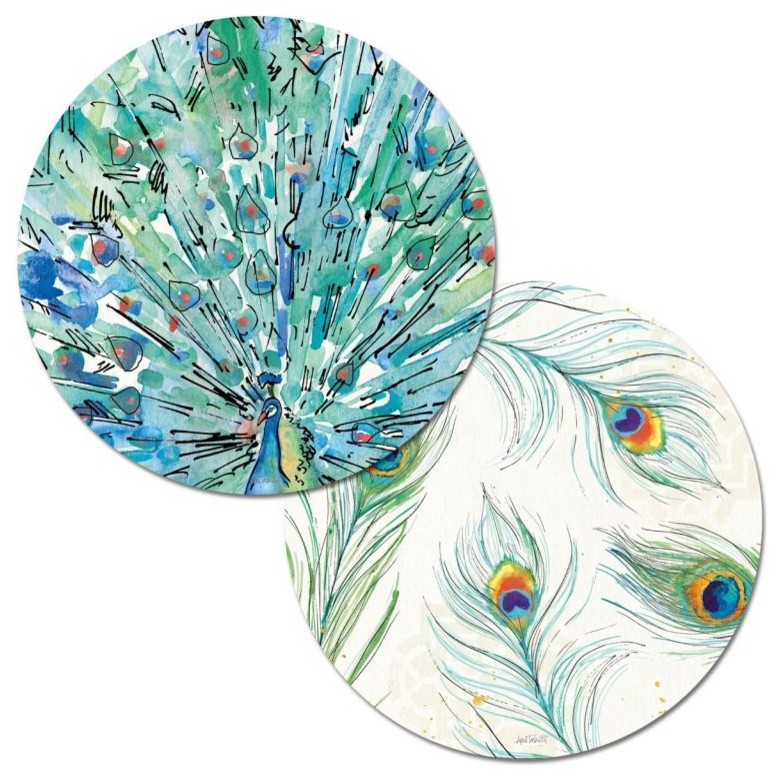 Reversible Round Plastic Placemats Peacock Garden Set of 4 Tropical