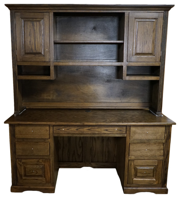 Eagle Furniture, Oak Ridge Double-Pedestal, Dark Oak, With Hutch