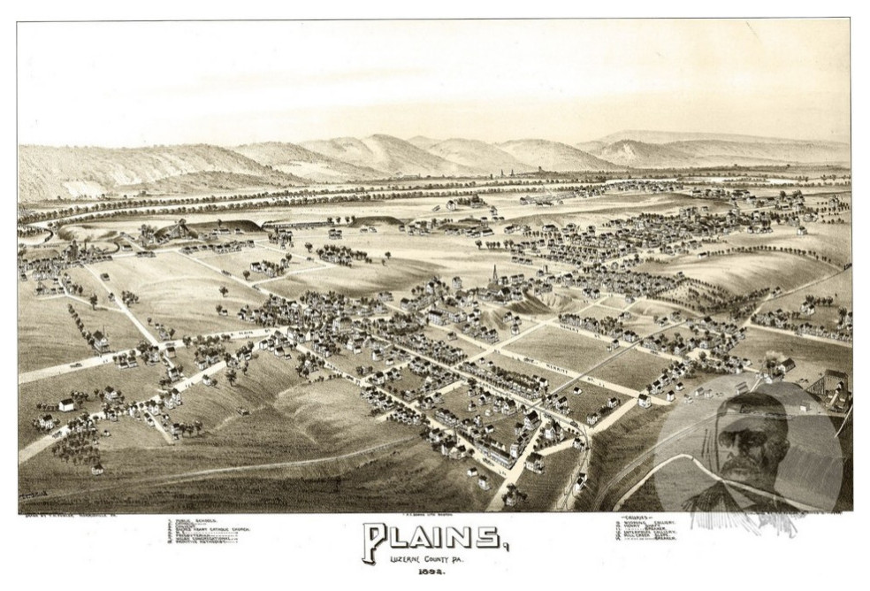 Old Map of Plains Pennsylvania 1892, Vintage Map Art Print, 12"x18"