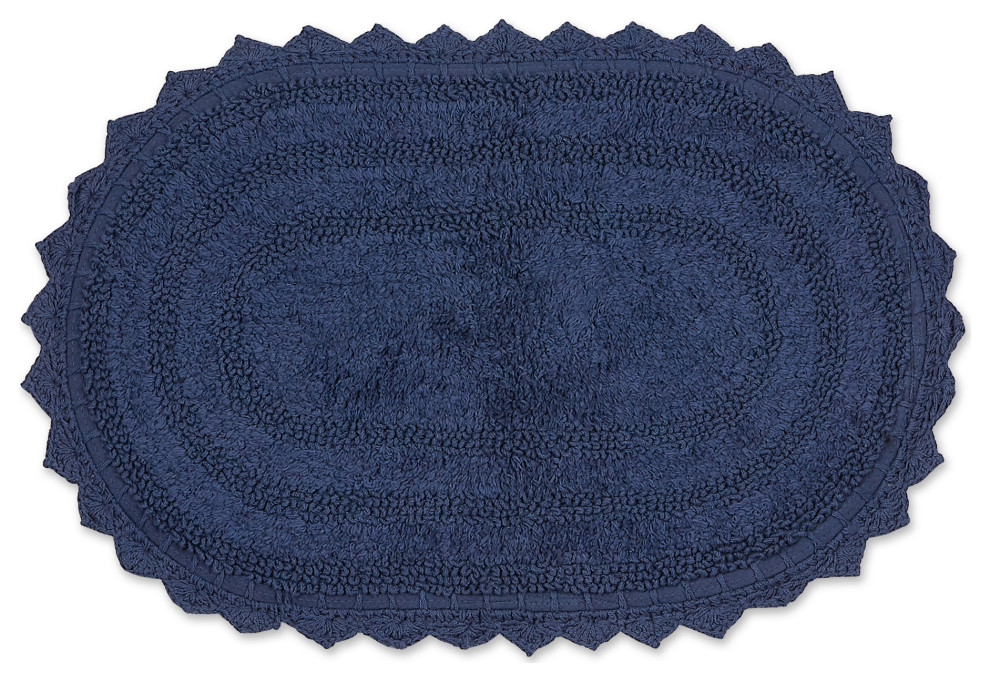DII French Blue Small Oval Crochet Bath Mat Contemporary Bath Mats