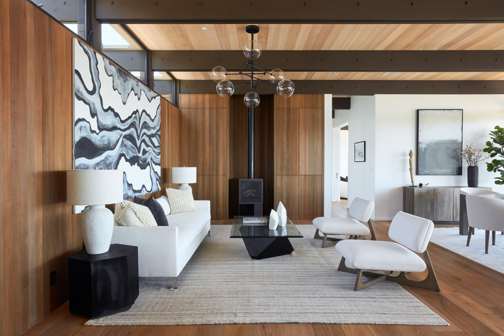 Идея дизайна: гостиная комната в стиле модернизм