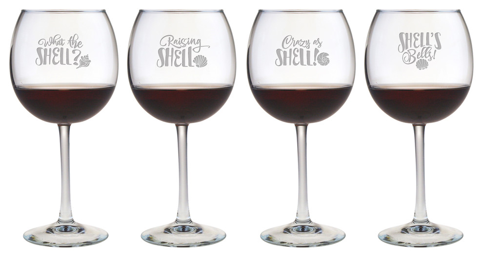 Shell Yeah 4Piece Balloon Red Wine Glass Set Beach Style Wine