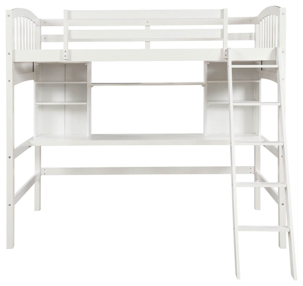 Gewnee Twin size Loft Bed with Storage Shelves, Desk and Ladder in ...