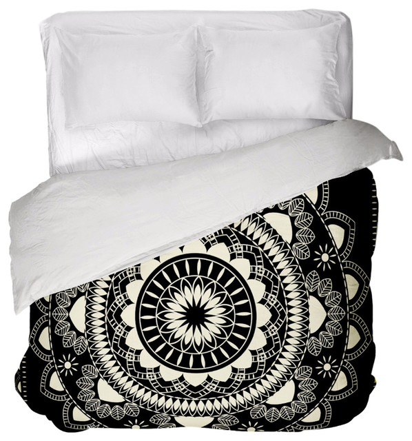 Boho Indian Medallion Black Duvet Cover, Queen Contemporary Duvet Covers And Duvet Sets by