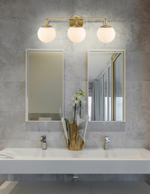 Louis Globe Metal/Frosted Glass Modern LED Vanity, 3-Light ...