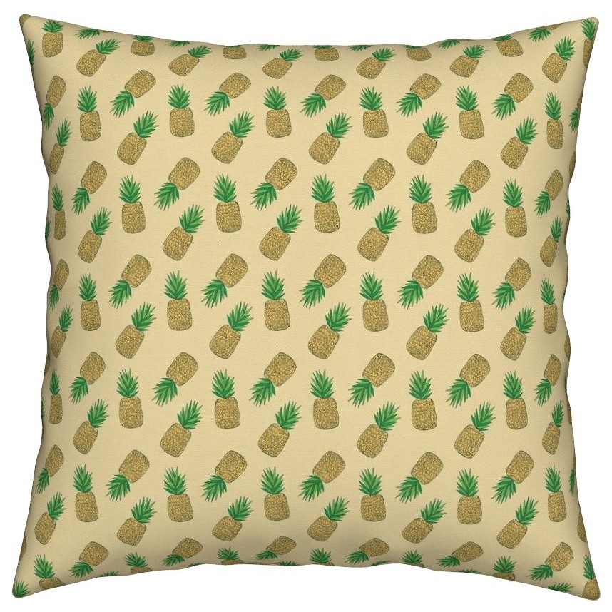 Tropic Fruit Pineapple Doodle Summertime Plant Throw Pillow Tropical