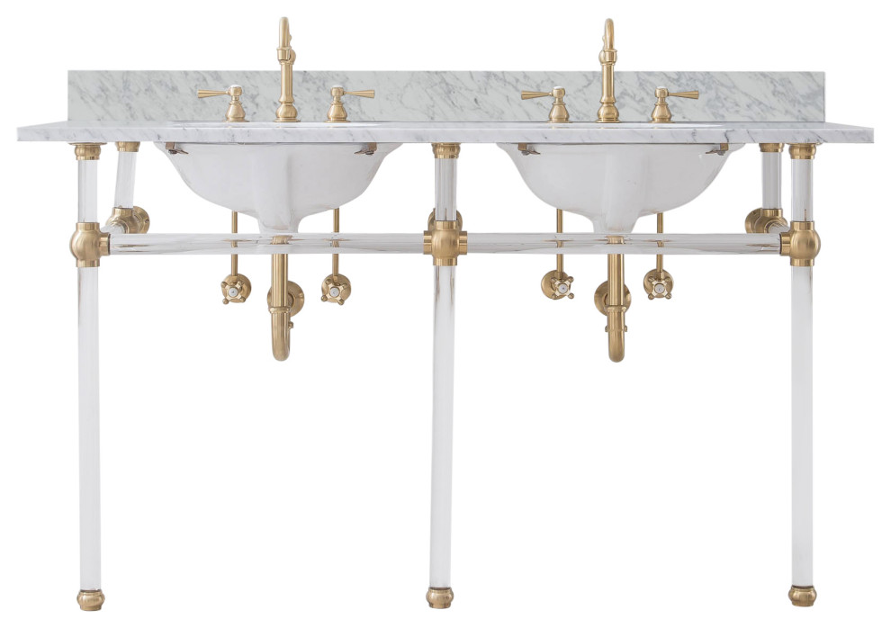 Empire 60" Wide Double Wash Stand Only, Satin Brass