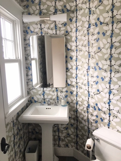 Wallpaper in bathrooms- love it