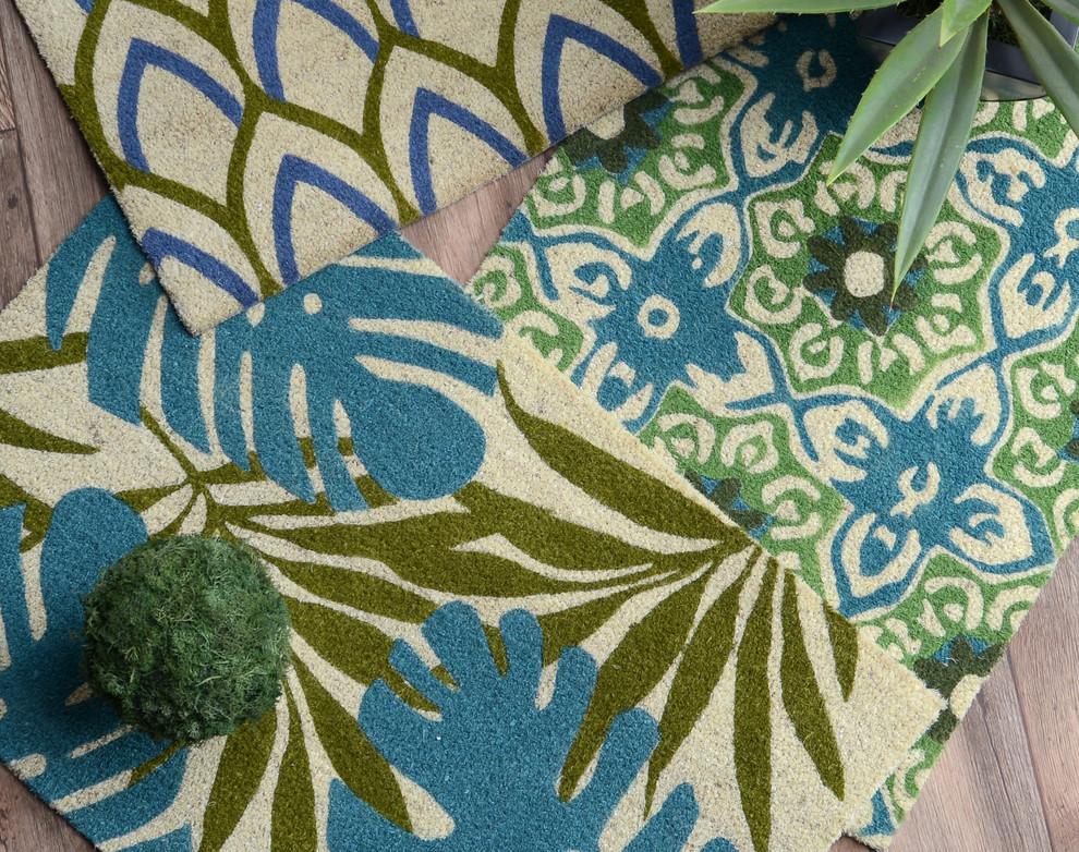 Kosas Blossom 24"x36" Coir Fiber Doormat, Teal/Green