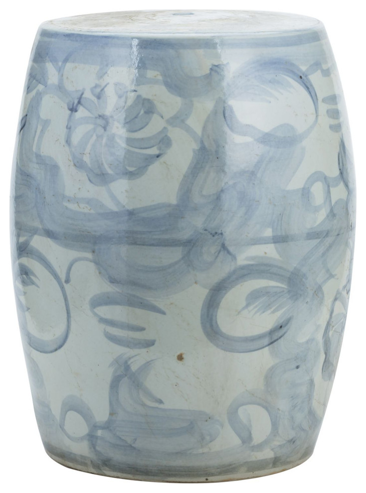 Blue & White Silla Garden Stool Twisted Flower Asian Accent And