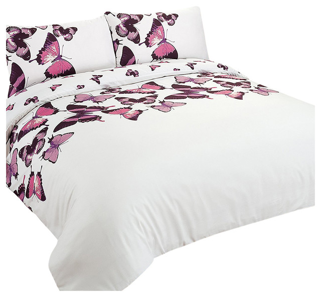 White Purple Tivoli Butterfly Duvet Cover Pillowcase Bedding Set