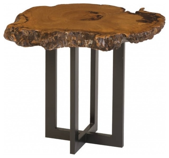 26 L Side Table One Of A Kind Natural Burled Wood Slab Modern Metal Base
