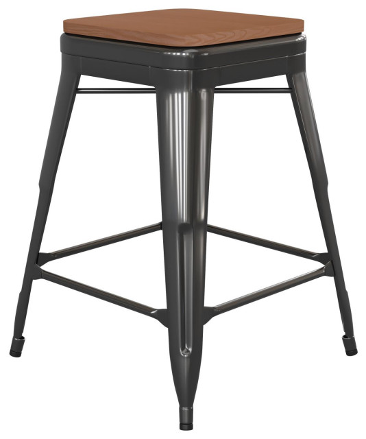 Flash Furniture Counter Stool With Poly Resin Seat CH3132024BKPL2T
