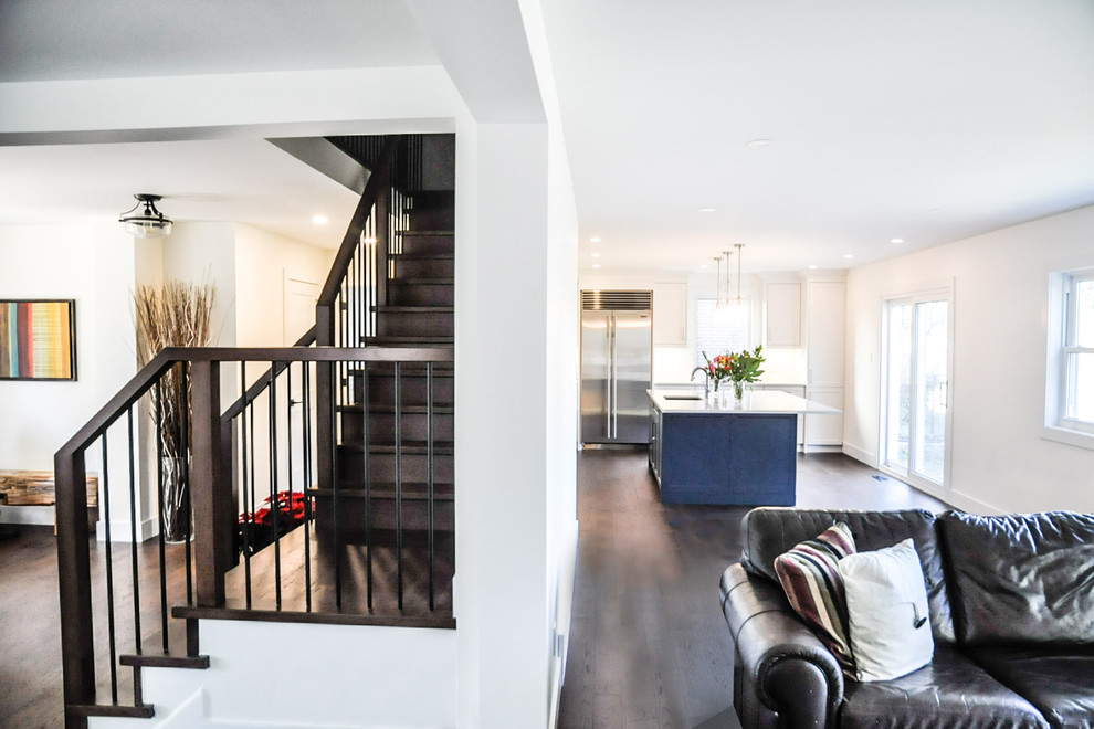 Staircase - mid-sized transitional wooden l-shaped wood railing staircase idea with wooden risers