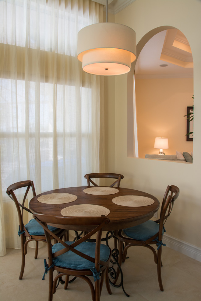 Inspiration for a mid-sized transitional open concept porcelain tile dining room remodel in Miami with blue walls, no fireplace and a wall-mounted tv
