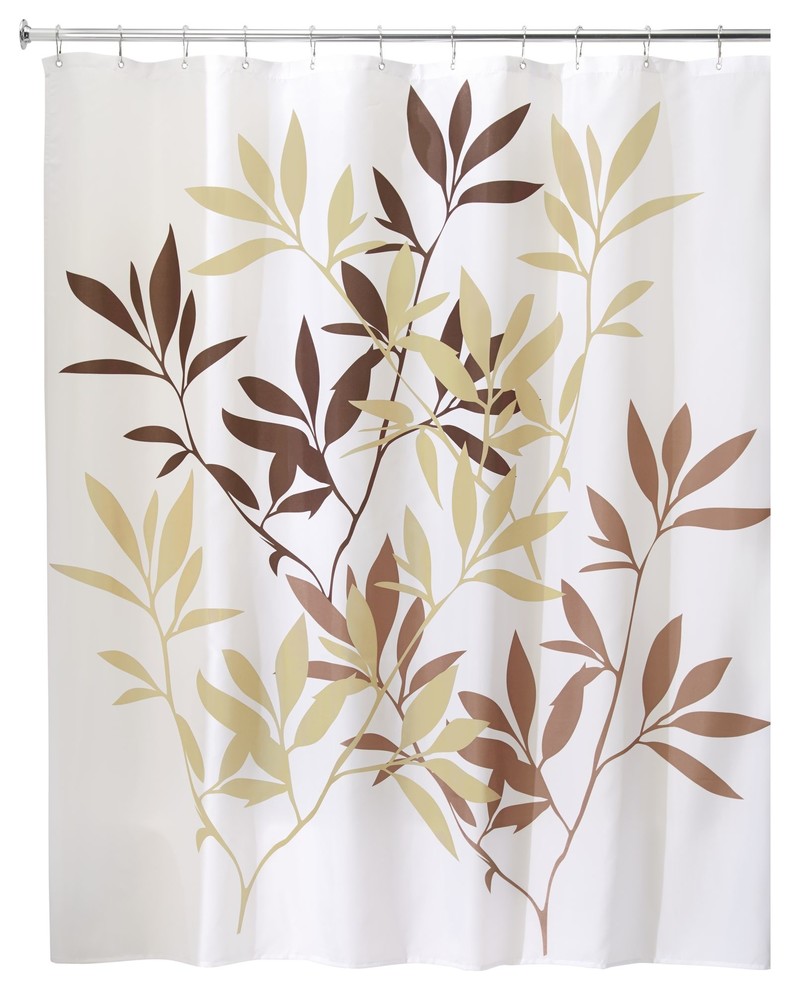 iDesign Leaves Fabric Shower Curtain, 72"x72", Brown