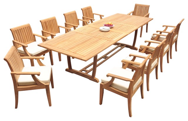 11 Piece Outdoor Teak Dining Set 117, Outdoor Dining Room Sets For 10