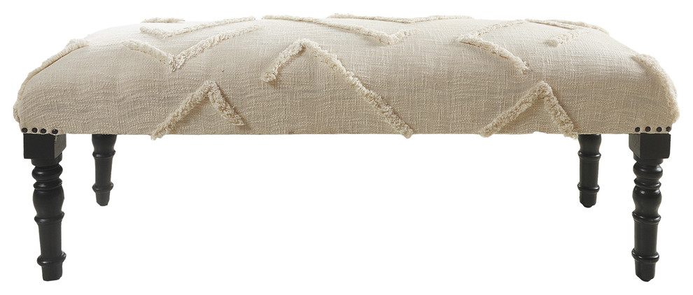 Overtufted Cream Indoor Bench - Traditional - Upholstered Benches - by