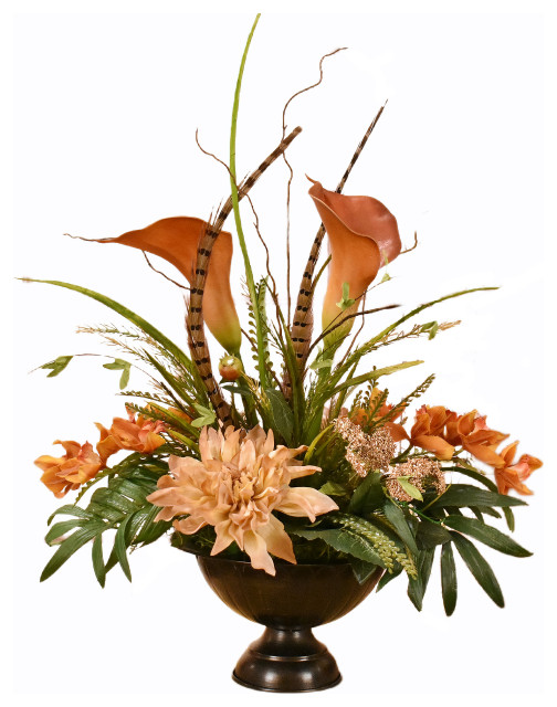 Terra Cotta Calla Lily and Orchid Silk Floral Centerpiece