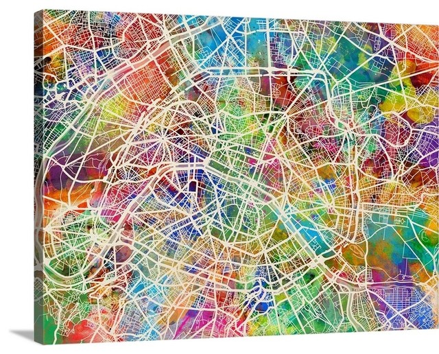 Paris France Street Map Wrapped Canvas Art Print Contemporary Prints And Posters By Great Big Canvas