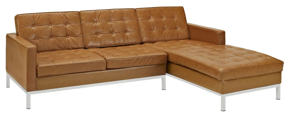 Loft Leather Right-Arm Corner Sectional Sofa in Tan