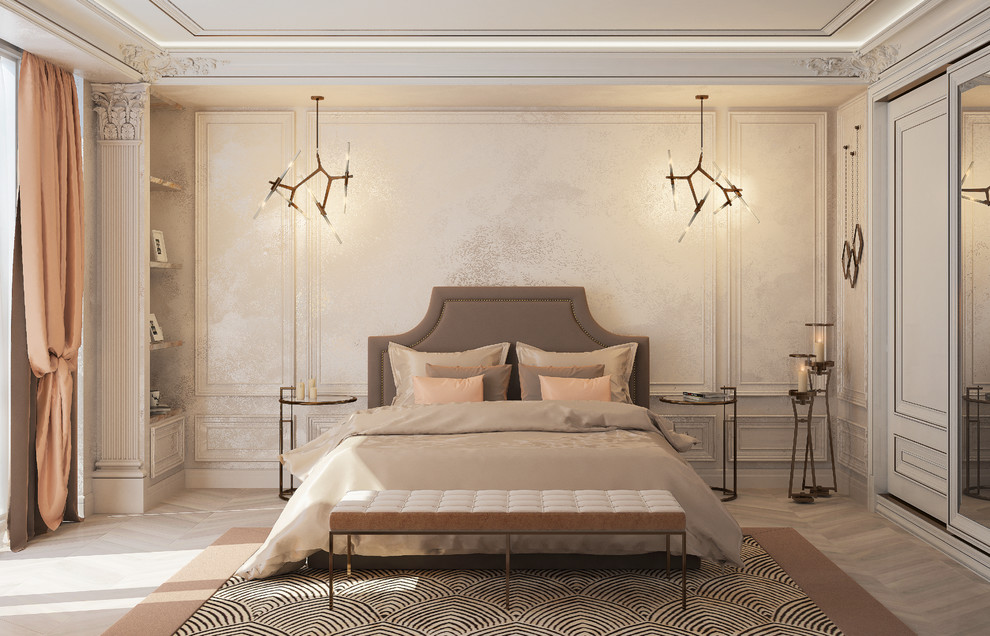 Спальня в спокойных тонах со сдержанным декором