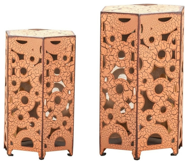 Utica Antique Style Orange Accent Table, Set of 2 Contemporary Side