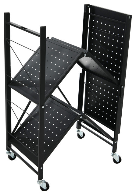Utility Rack Outdoor Metal 3-Tier Foldable Utility Rack, Black - Utility Shelves - by ...