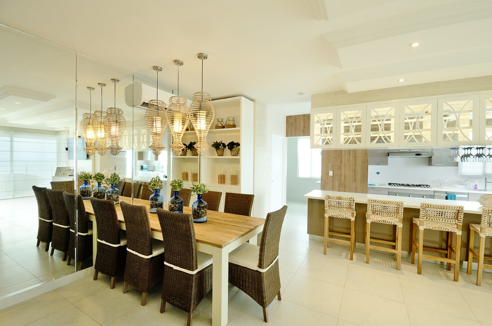 Photo of a beach style dining room in Other with ceramic floors.