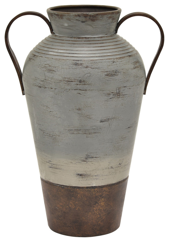 Three Hands 15 75 Metal Vase Gray Farmhouse Vases By Three   Home Design 