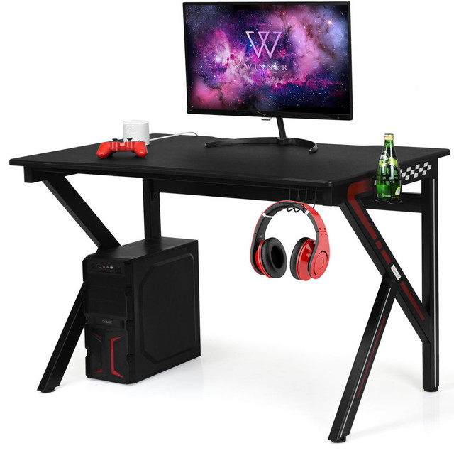 Costway Gaming Desk Computer Table E Sports K Shaped W Cup Holder Costway Gaming Desk Computer Table E Sports K Shaped W Cup Holder Hook New Contemporary Desks And Hutches By Goplus Corp