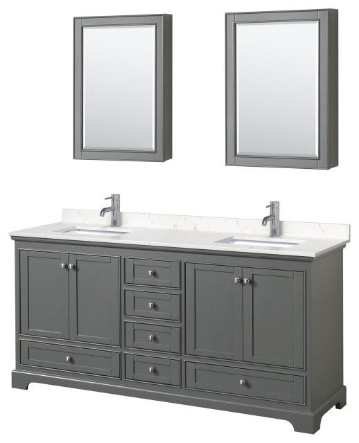 Deborah 72" Double Vanity, Gray, Carrara Marble Top, Medicine