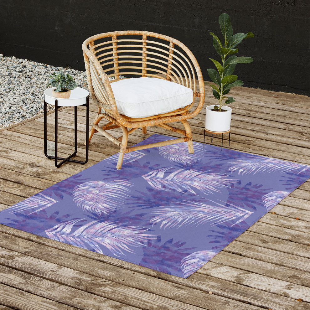 Jacqueline Maldonado Palms Overlay Purple Outdoor Rug, 4'x6' Tropical