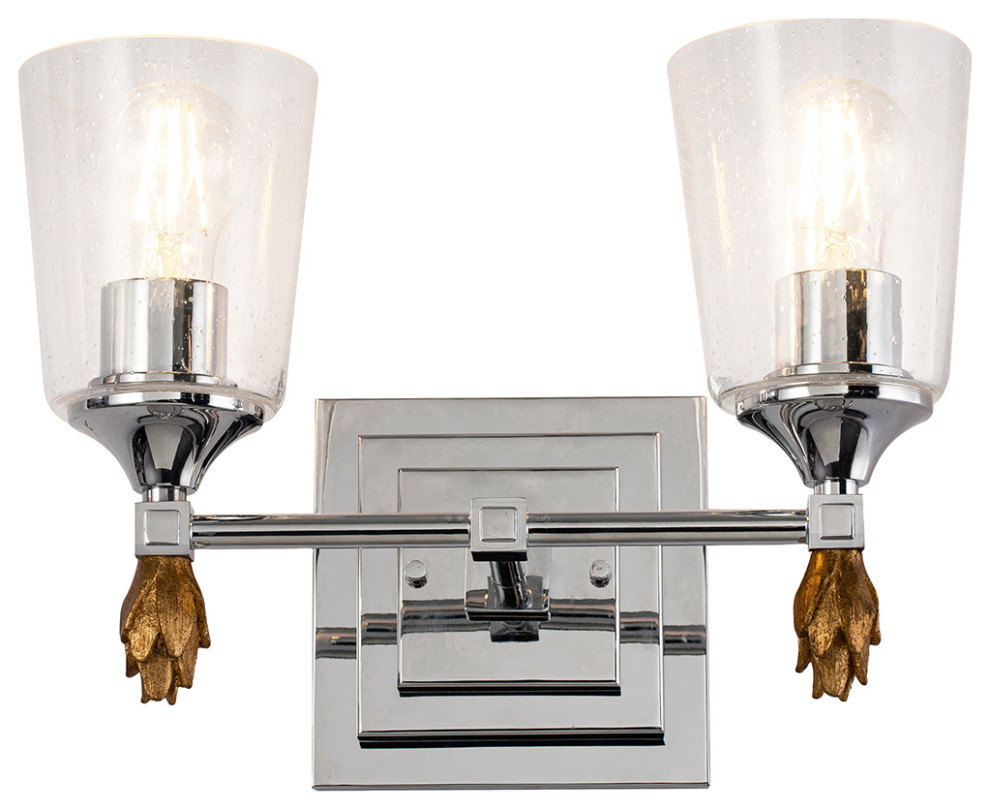 Vetiver 2 Light Bath Vanity Light, Polished Chrome With Gold Accents Finial 1