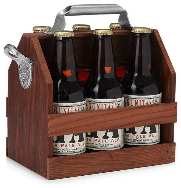 Inova Team -Rustic Redwood Handmade Beer Caddy With Bottle Opener