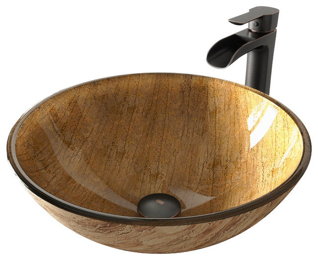 Vigo Amber Sunset Glass Vessel Bathroom Sink And Niko Faucet Set