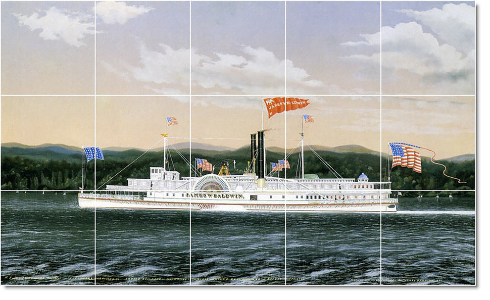 James Bard Ship Boat Painting Ceramic Tile Mural #66, 40"x24"