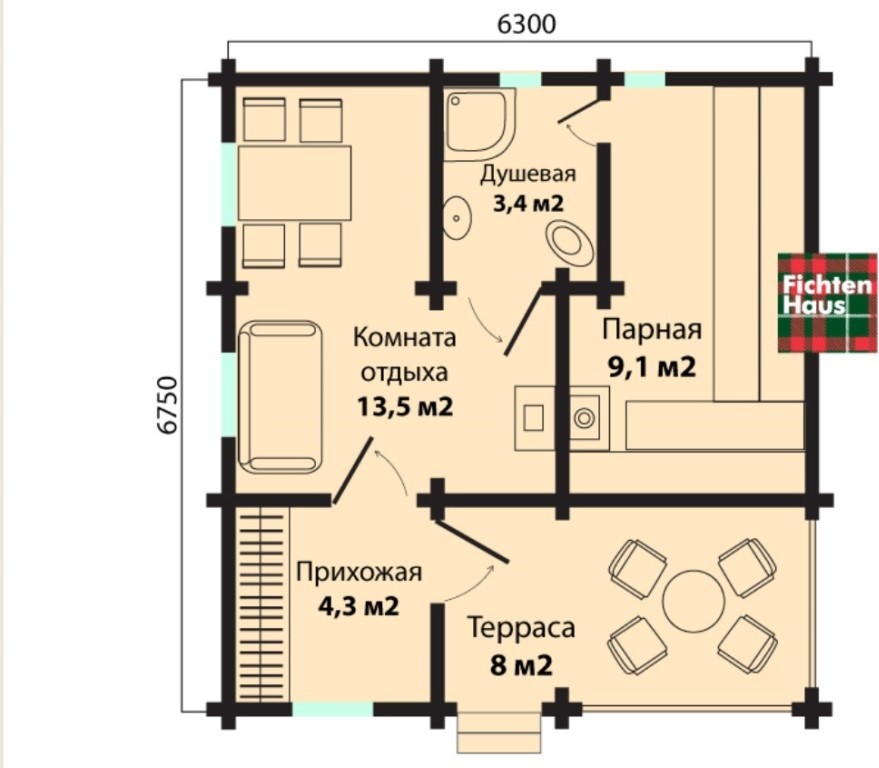 Баня из клееного бруса Фихтен Эссен