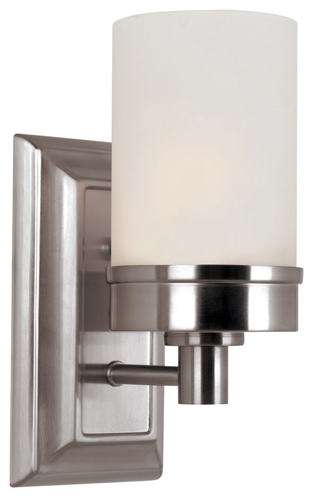Wall Sconces 1 Light Fixture With Brushed Nickel Steel Glass Medium 4" 60 Watts