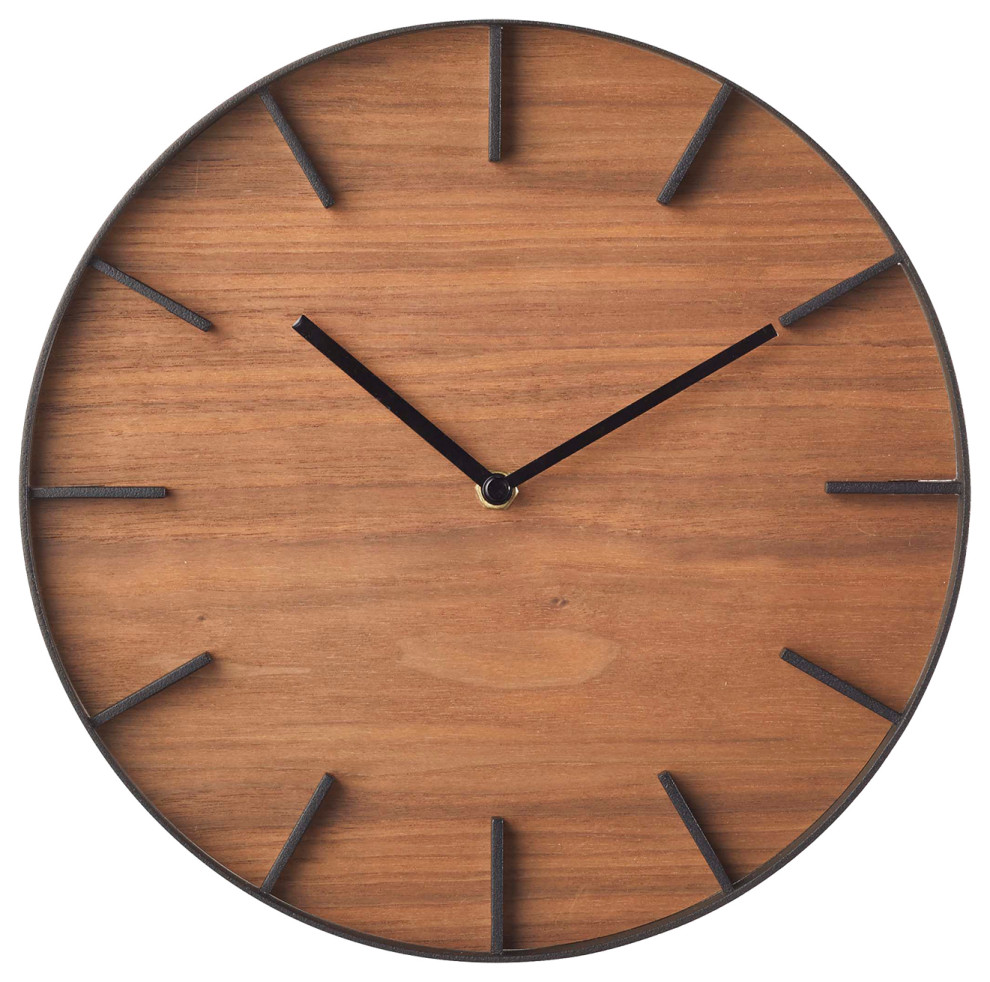 Wall Clock, Steel and Wood, Walnut