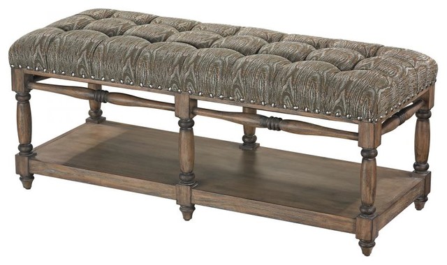 Luxe Bench In Tufted Green Fabric