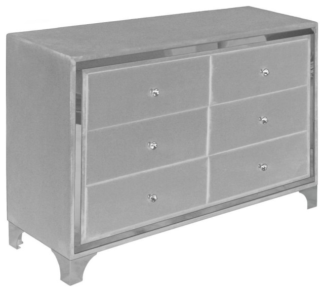 Better Home Products Monica Velvet Upholstered Double Dresser In Gray