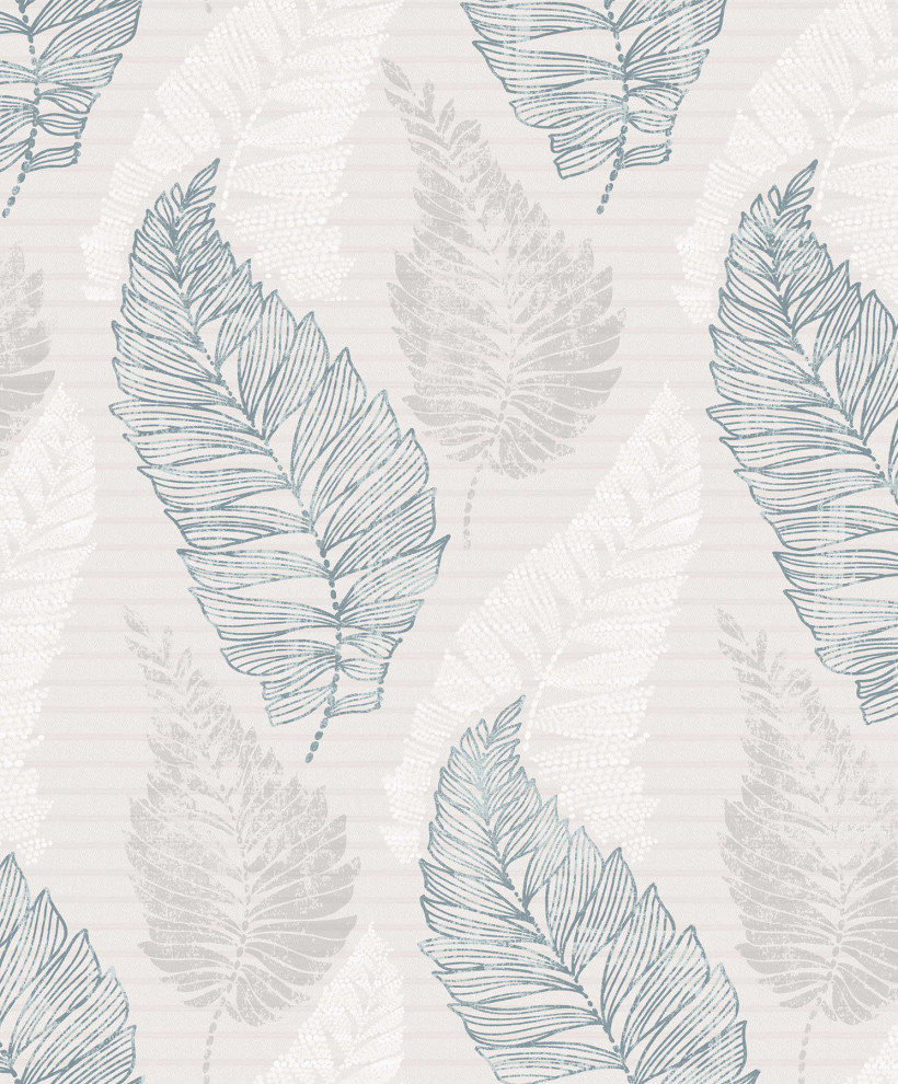 Rosemary Light Grey Leaf Wallpaper Contemporary Wallpaper by